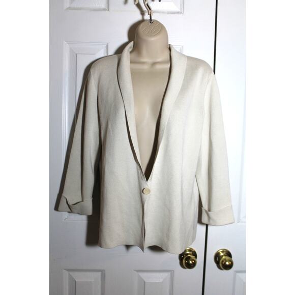 Eileen Fisher Organic Cotton & Silk Blend Ivory Sweater Blazer sz M - Picture 1 of 3